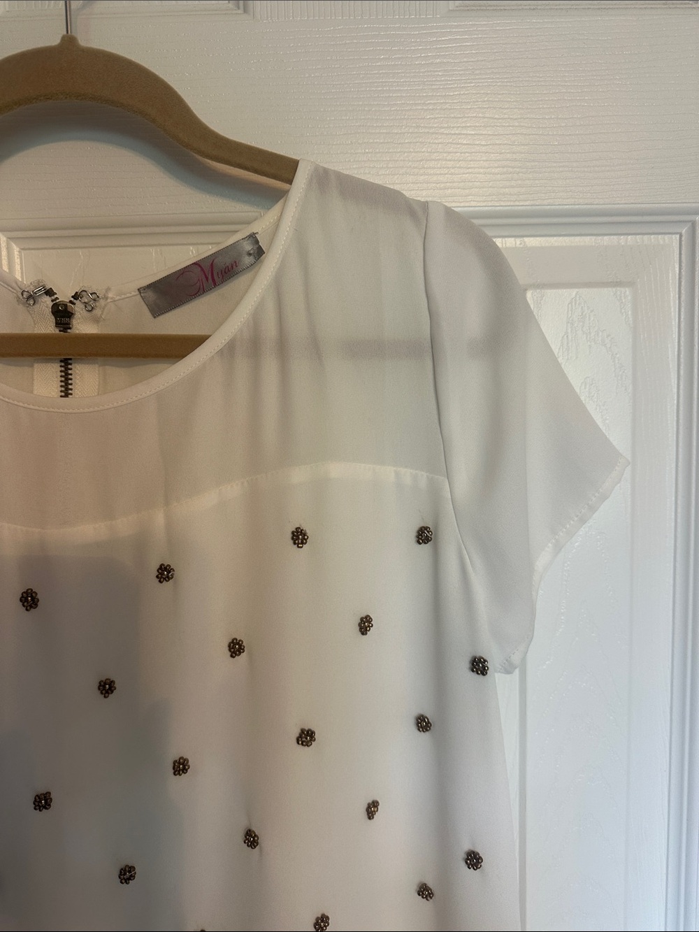 White Blouse w/ Bronzey Gold Bead Embellishments